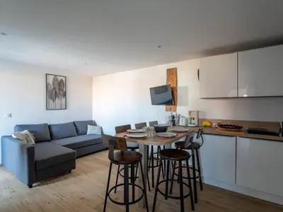 Cuisine ou kitchenette dans l'établissement Appartement T3 proche océan, Biscarrosse Plage, pour 6, parking - FR-1-319-606