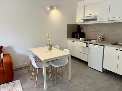 Cuisine ou kitchenette dans l'établissement Appartement cosy, terrasse privée, parking, centre ville