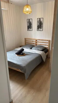 Un ou plusieurs lits dans un hébergement de l'établissement DaxLodge T3 cosy
