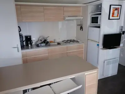 Cuisine ou kitchenette dans l'établissement MH 285 O'HARA 3 chambres et 1 salle de bain dans camping 4 étoiles
