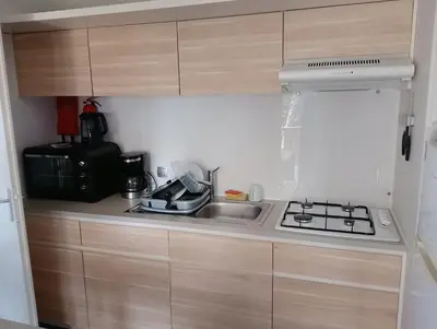 Cuisine ou kitchenette dans l'établissement MH 285 O'HARA 3 chambres et 1 salle de bain dans camping 4 étoiles