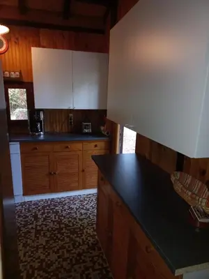 Cuisine ou kitchenette dans l'établissement Maison de vacances de famille sous les pins