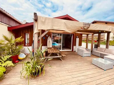 Terrasse ou espace extérieur de l'établissement Maison avec jardin et accès Wi-Fi à Capbreton - FR-1-413-260