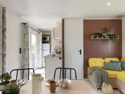 Coin salon dans l'établissement Mobil-home Prestige avec Terrasse, 3 Chambres, 6 Couchages - API-1-52-645