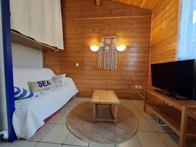 Télévision ou salle de divertissement dans l'établissement Jolie Cabane Océan