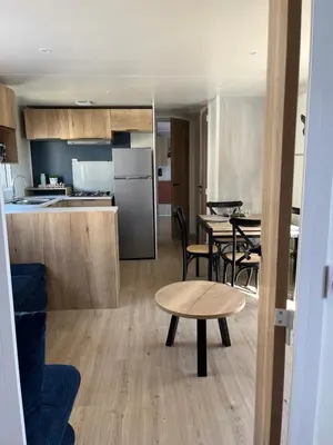 Cuisine ou kitchenette dans l'établissement MH 399 3 chambres et 2 salles de bain entièrement équipé dans camping 4 étoiles