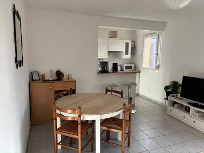 Cuisine ou kitchenette dans l'établissement Le petit nid douillet du Bassin T2