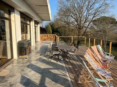Balcon ou terrasse dans l'établissement Gîte de Monplaisir, Pomarez