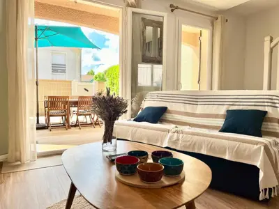 Un ou plusieurs lits dans un hébergement de l'établissement Jolie maison de vacances 8 personnes - Piscine commune à la résidence