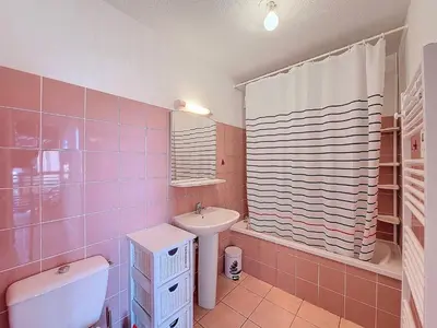 Salle de bains dans l'établissement Appartement cosy T2 avec balcon, animaux acceptés, parking privé - FR-1-857-31