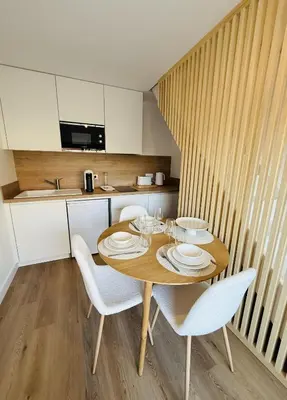 Cuisine ou kitchenette dans l'établissement Studio Spa Du Bassin