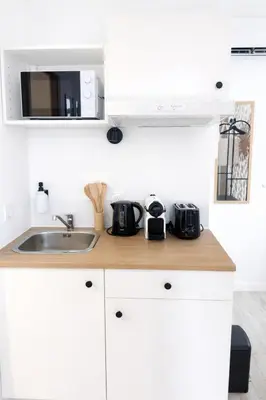 Cuisine ou kitchenette dans l'établissement La Villa Blanche Appart hôtel