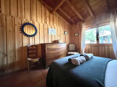 Un ou plusieurs lits dans un hébergement de l'établissement Maison atypique au coeur de notre pinede