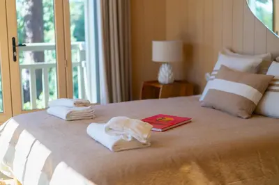 Un ou plusieurs lits dans un hébergement de l'établissement Divine villa au calme - Entre Moulleau et Golf