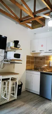 Cuisine ou kitchenette dans l'établissement L'Escale Balnéaire Landaise
