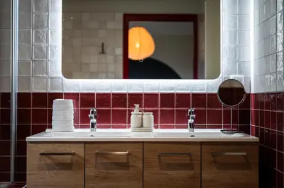 Salle de bains dans l'établissement Maison et Bergerie du Chot