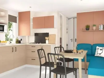 Cuisine ou kitchenette dans l'établissement Mobil Home Confort 6 Pers avec Terrasse - API-1-52-1623