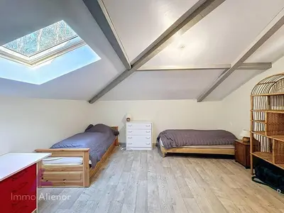 Un ou plusieurs lits dans un hébergement de l'établissement Villa 8 pers., piscine, Soustons - FR-1-857-68