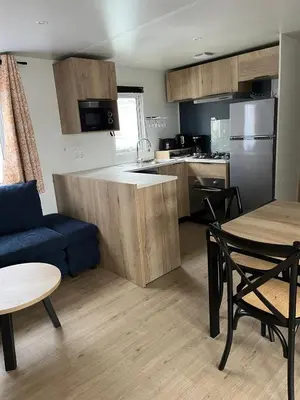 Cuisine ou kitchenette dans l'établissement MH 479 3 chambres et 2 salles de bain dans camping 4 étoiles