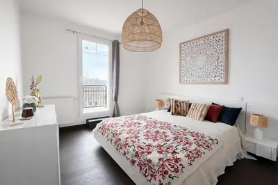 Un ou plusieurs lits dans un hébergement de l'établissement Apartment for 6 people, terrace, parking