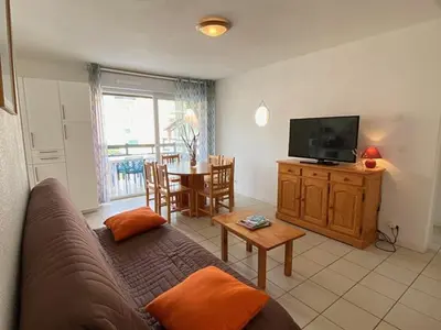 Télévision ou salle de divertissement dans l'établissement Appartement T3 à 100m de l'océan, terrasse, animaux acceptés, bien aménagé pour vacances - FR-1-379-75