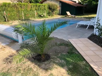 Piscine de l'établissement Maison landaise moderne avec piscine chauffée et spa ou située à proximité