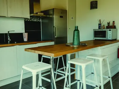 Cuisine ou kitchenette dans l'établissement La Belle Landaise 1809 Gîte Arridoulet 2