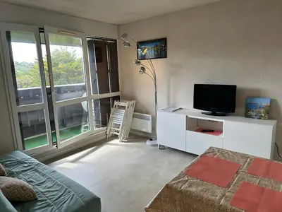 Télévision ou salle de divertissement dans l'établissement Appartement cosy à 300m de l'océan au cœur de la station - Balcon et parking sécurisé - FR-1-239-144