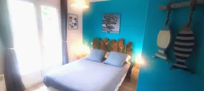 Un ou plusieurs lits dans un hébergement de l'établissement EntreLac&Océan2 - Chambre d'hôtes-Entrée et Terrasse privée - cyclotouristes et motards bienvenus