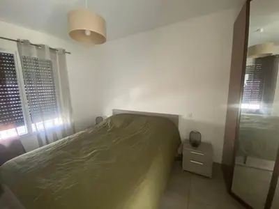 Un ou plusieurs lits dans un hébergement de l'établissement Maison climatisée 47 m2 Biscarrosse proche lac et océan