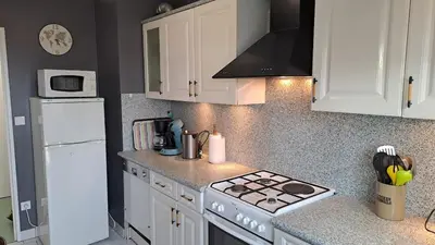 Cuisine ou kitchenette dans l'établissement Appart T3 central calme proche Thermes pour cures/vacances