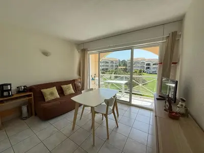 Coin salon dans l'établissement T2 avec terrasse, animaux acceptés, parking - FR-1-379-113