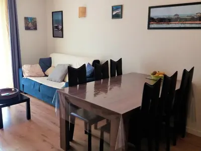 Coin salon dans l'établissement Appartement T3 avec piscine, sauna en front de mer à Biscarrosse Plage - FR-1-521-1