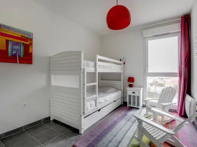 Un ou plusieurs lits dans un hébergement de l'établissement Appartement T3 moderne à Biscarrosse Plage, proche océan, terrasse et parking - FR-1-521-9