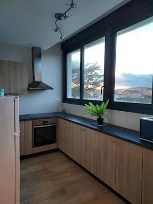 Cuisine ou kitchenette dans l'établissement Appartement Mimizan Plage accès direct plage surveillée