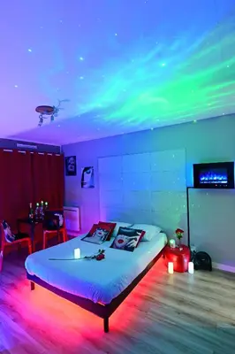 Un ou plusieurs lits dans un hébergement de l'établissement Grand Studio BISCARROSSE PLAGE Une nuit A 2 avec Sauna Luxe, Balnéo, Océan rien que pour vous