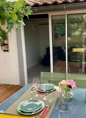 Plan de l'établissement Charmant chalet avec une grande terrasse au Pyla