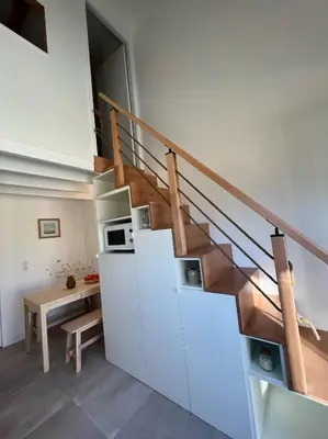 Cuisine ou kitchenette dans l'établissement Les Embruns, océan et centre ville à pied
