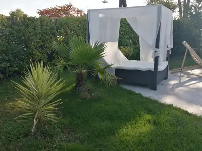 Jardin de l'établissement Maison familiale en bois avec piscine, proche du bassin