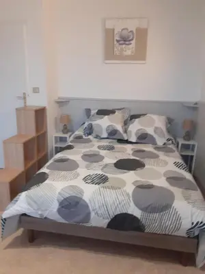 Un ou plusieurs lits dans un hébergement de l'établissement Dax à pied! T1 2 étoiles centre ville balcon