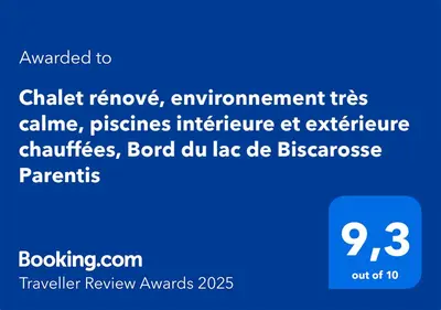 Certificat, récompense, panneau ou autre document affiché dans l'établissement Chalet rénové, environnement très calme, piscines intérieure et extérieure chauffées, Bord du lac de Biscarosse Parentis