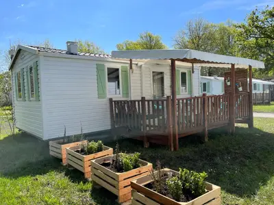 Jardin de l'établissement Mobil-home climatisé avec piscine