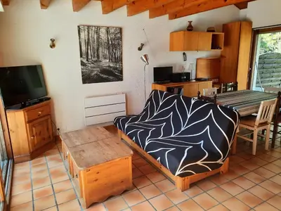 Télévision ou salle de divertissement dans l'établissement Villa confortable à Seignosse : plage, commerces et piste cyclable à proximité - FR-1-239-771