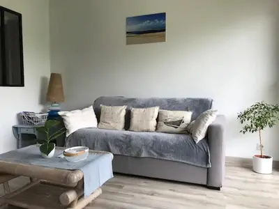 Coin salon dans l'établissement Charmante Cabane Bois