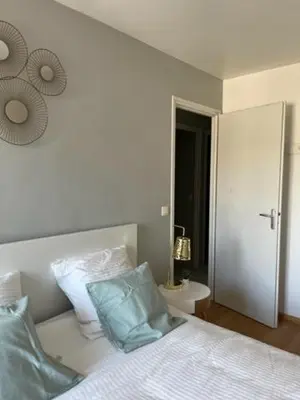 Un ou plusieurs lits dans un hébergement de l'établissement Appartement à 50 mètres de la Plage des Estagnots à Seignosse, Landes