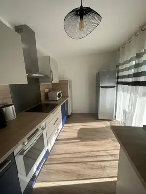 Cuisine ou kitchenette dans l'établissement Belle Maison MALOU climatisée calme, piscine, jacuzzi 3km plage Labenne Capbreton