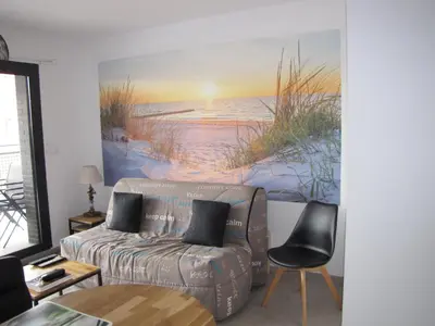 Coin salon dans l'établissement Bel appartement sur le bassin d'Arcachon, à 2km de la mer