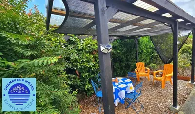 Jardin de l'établissement EntreLac&Océan1 - chambre d'hôtes chez l'habitant, Entrée et terrasse privée- cyclotouristes bienvenue