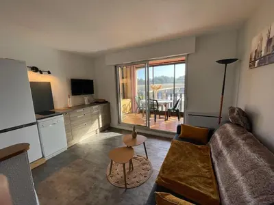 Cuisine ou kitchenette dans l'établissement Appartement proche plage avec piscine, parking et animaux admis - FR-1-413-215