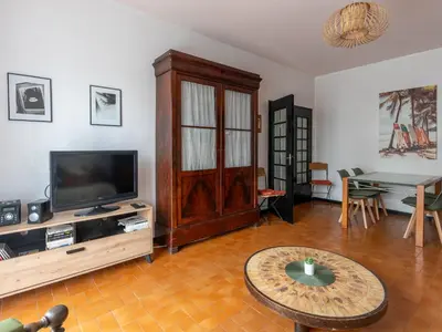 Télévision ou salle de divertissement dans l'établissement T3 à Mimizan Plage, 250m de l'océan, parking privé, pour 6 pers. - FR-1-50-111
